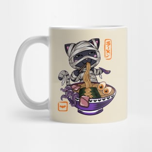 Halloween Kawaii chibi Mummy Ramen Black cat spooky Monster anime art Mug